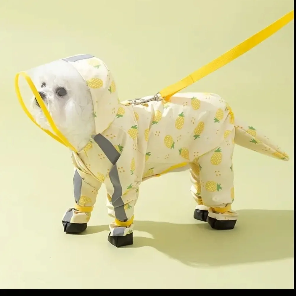 💎Small Dog puppy Raincoat Jacket Tail Protect Feet Cover Waterproof 🍍 pineapple